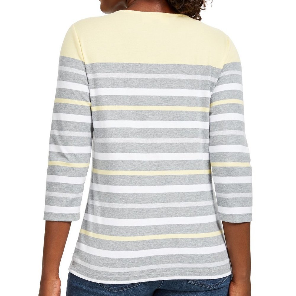 KAREN scott sport striped 3/4-Sleeve top - Picture 2 of 3